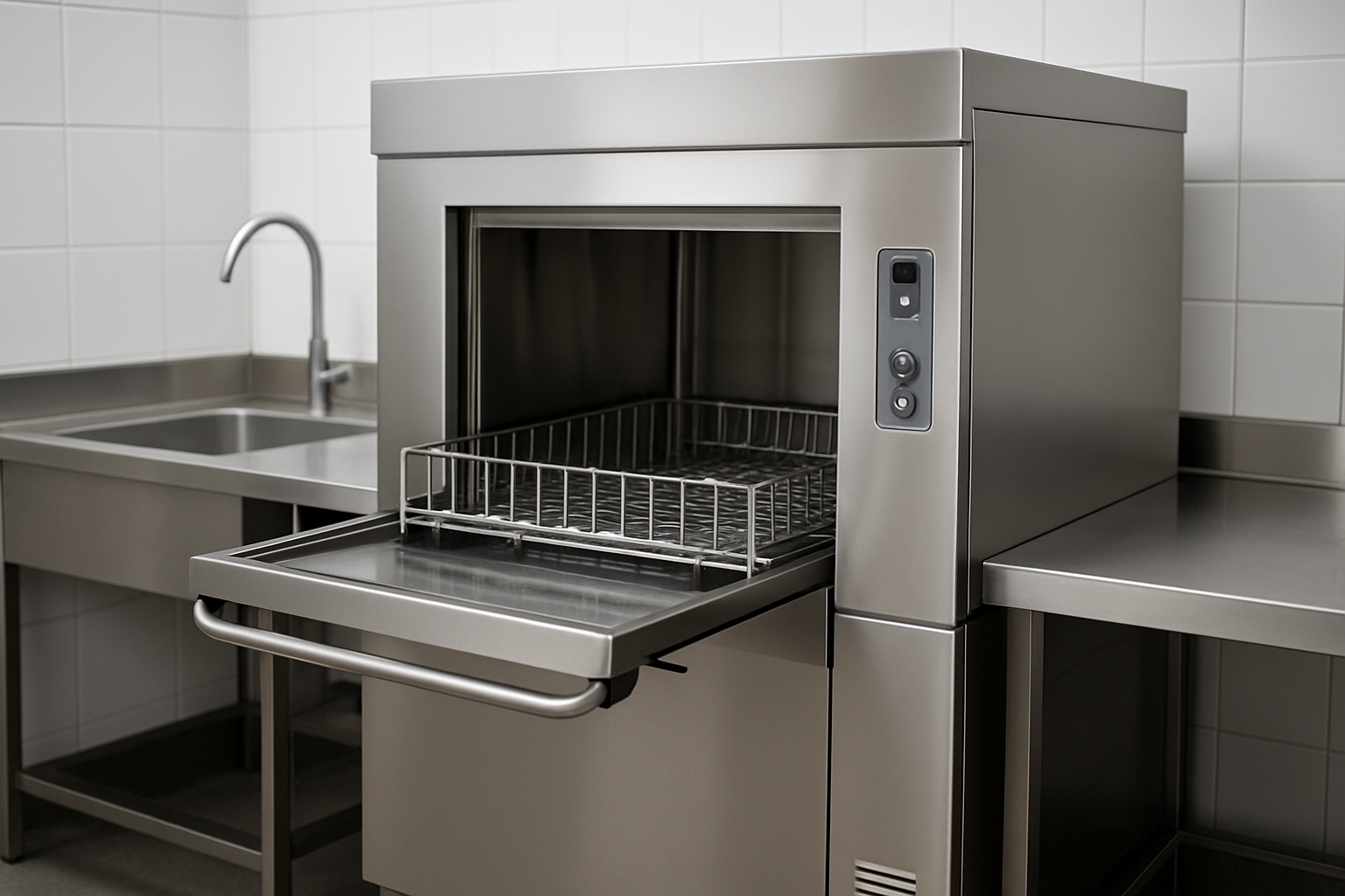 Equipo de lavado industrial en cocina de hostelería profesional