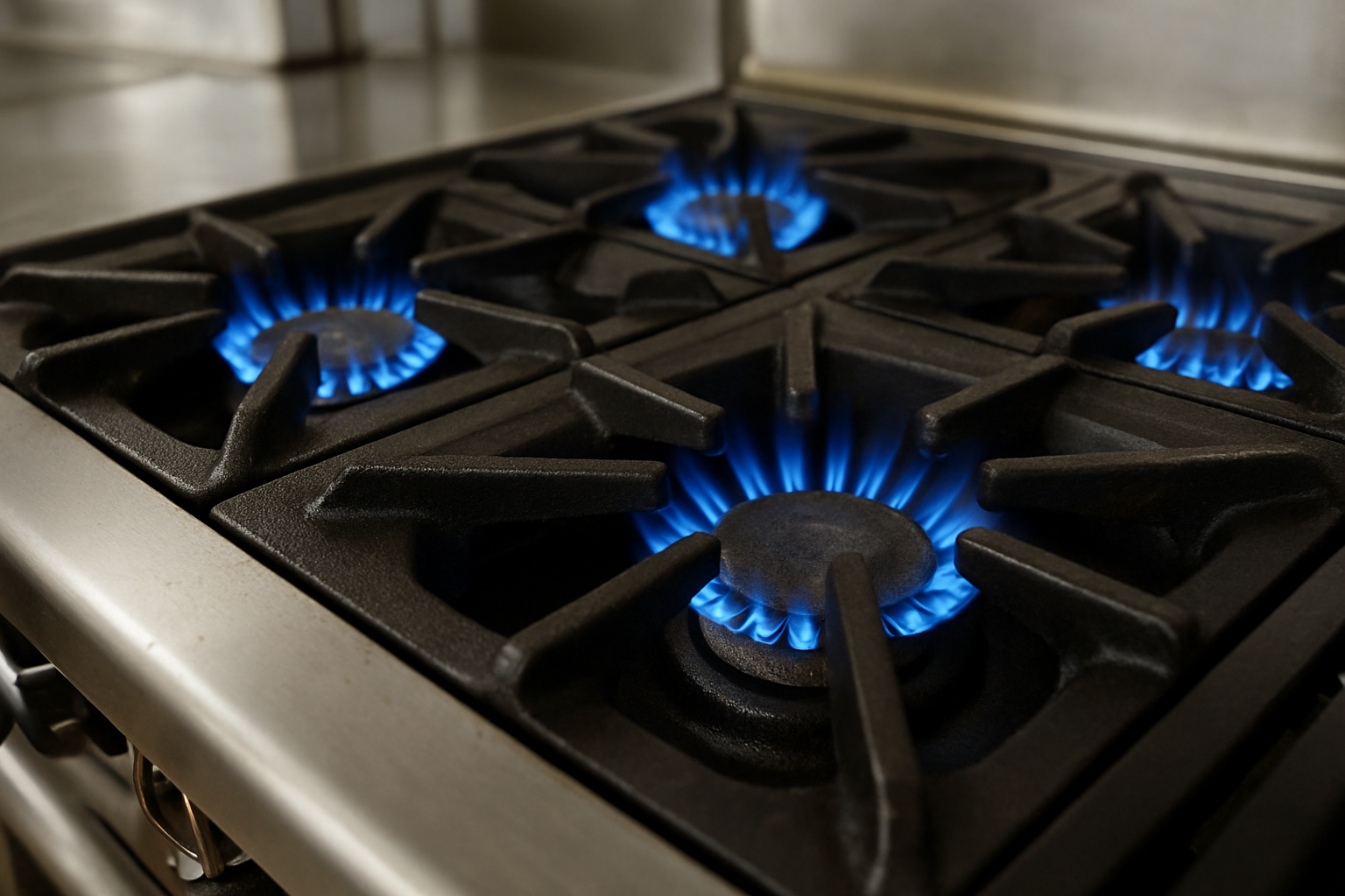 Quemadores de alta potencia de una cocina industrial a gas para hostelería